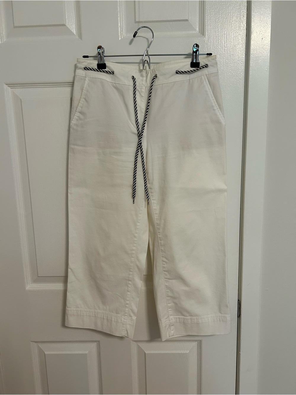 Talbots White Wide Crop Pants 2P Nautical Rope Drawstring
